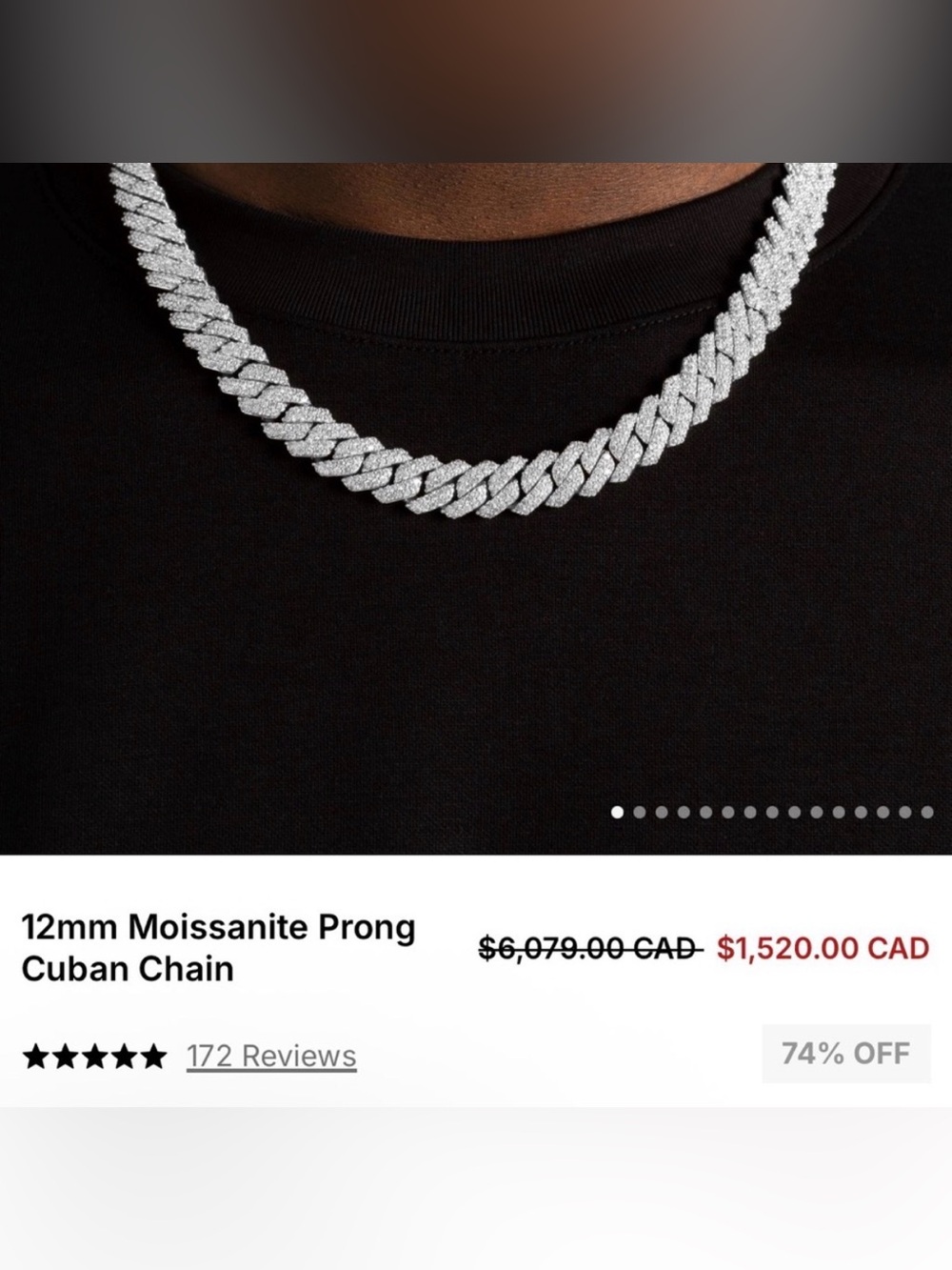 12 mm Moissanite Prong Cuban Chain